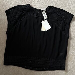 Aritzia Black Lace-Trim Cap Sleeve Top!